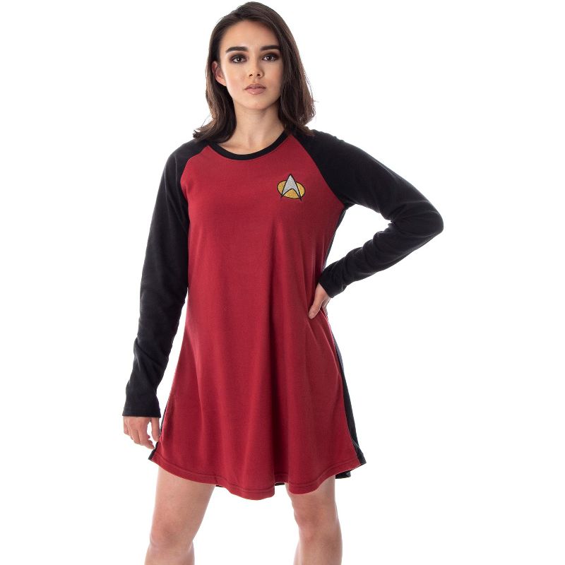 Star Trek Next Generation Women's Juniors Picard Raglan Nightgown Sleep Shirt, 1 of 7