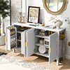 57.5"W 4-Door Buffet Sideboard, Door Racks, Side Hooks & Adjustable Shelves, Stripe Door Storage Cabinet - ModernLuxe - 2 of 4