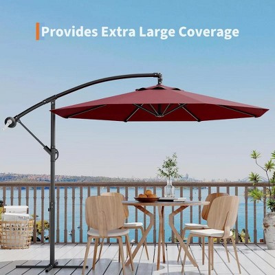 10FT Patio Cantilever Umbrella with Cross Base, Outdoor Umbrellas with Infinite Tilt and Crank Lift, Fade Resistant Canopy for Patio Backyard Pool
