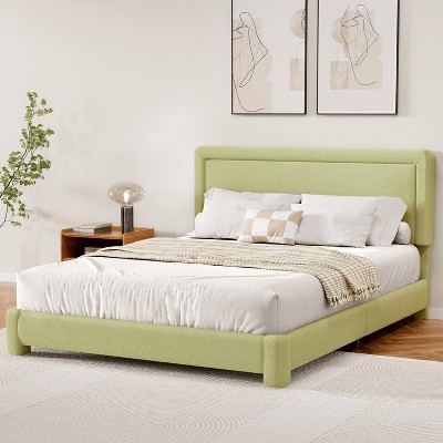 Vipbear Boucle Bed Frame,Upholstered Bed Frame With Headboard, Surface Cover Soft Cloud Bed Frame Easy Assembly, No Box Spring Required