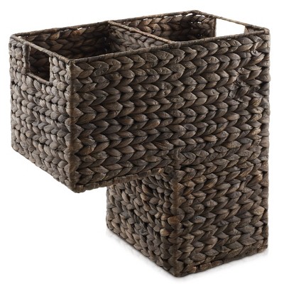 Espresso Seagrass Rectangular Stair Basket with Handles