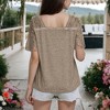 Anna-Kaci Women's Lace T-Shirt V Neck Cotton Summer Casual Tops Tee Shirts- Medium, Khaki - 4 of 4