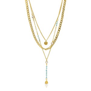 Adornia 14k Gold Plated Freshwater Pearl and Turquoise Beaded Layered Necklace - 1 of 2