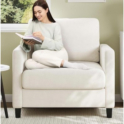 GustoWave 33.9" Sofa Accent Chair, Chenille Loveseat Reading Couch for Bedroom, Tool-Free Setup Living Room Accent Couch, Beige