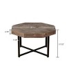Wood Octagonal Vintage Patchwork Craft Farmhouse, 30 Inch Wooden Table Top Cross Metal Legs Coffee Table, for Living Room - 2 of 4