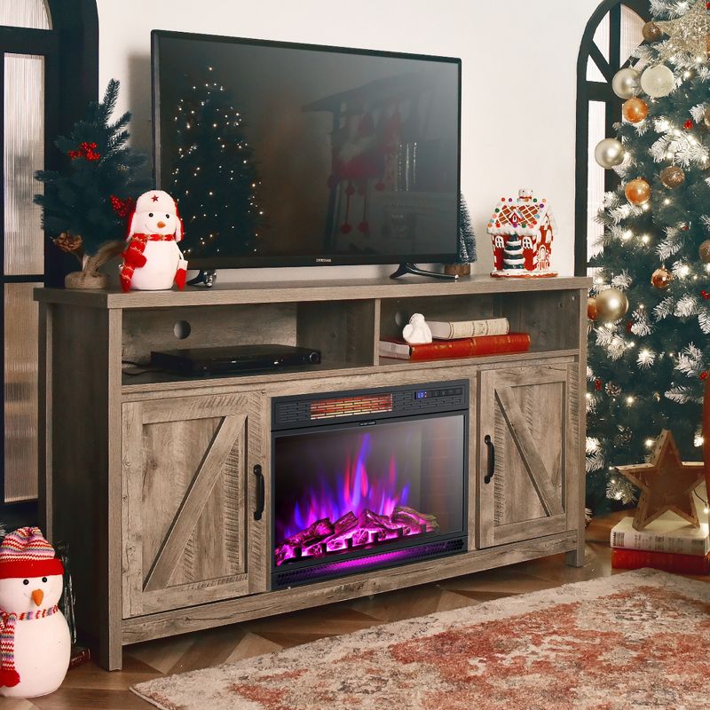 Costway 25''Electric Fireplace Freestanding & Recessed Heater Log Flame Remote 1350W, 2 of 11