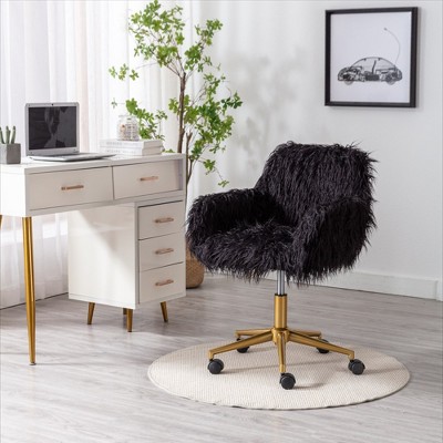 Modern Faux fur Home Office Chair, Fluffy Chair for Girls, Makeup Vanity Chair