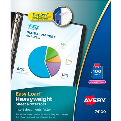 Avery Heavyweight Top Loading Sheet Protectors, 8-1/2 x 11 Inches, Diamond Clear, Box of 100