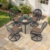 5-Piece Round Cast Aluminum Patio Set with Swivel Chairs,Brown Cushions,and Umbrella Hole - 3 of 4
