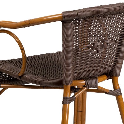 Esna Artistic Dark Brown Rattan Patio Chair with Red Bamboo Aluminum Frame