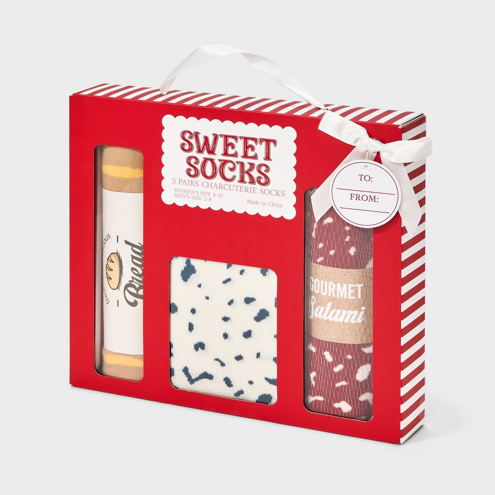 Adult Charcuterie 3pk Crew Socks - Tan/Ivory/Burgundy One Size Fits Most