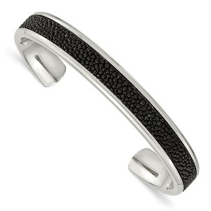 Black Bow Jewelry Men's 10mm Stainless Steel & Black Textured Leather Cuff Bracelet - 1 of 4
