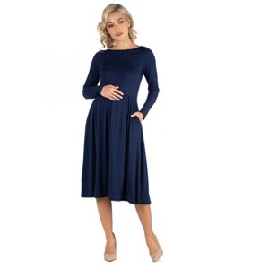 24seven Comfort Apparel Maternity Fit N Flare Pocket Dress - 1 of 4