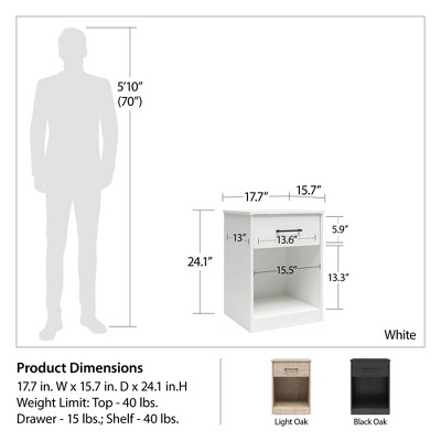 White Laminated Particleboard Nightstand with Drawer and Cubby