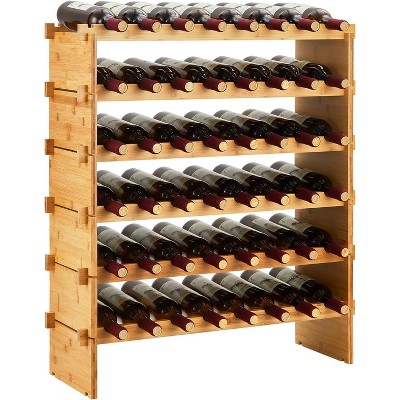4 Tier Stackable Modular Wine Racks, 36 Bottles Wooden Wine Holder Display Shelves, Bamboo Wine Display Shelves, Wobble-Free Wine Holder