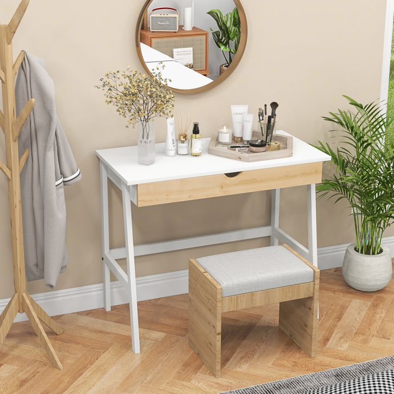 Tangkula White Computer Desk with Storage Wood Modern Writing Desk Large Drawer & Rubber Wood Legs Study Desk for Small Space, 2 of 9