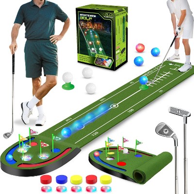 Vatos 9FT Green Golf Practice Training Mat with Balls,Glow Cups, Irons & Putters Indoor or OUtdoor For Kids and Adults