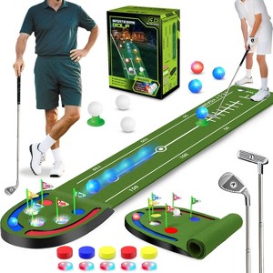 Vatos 9FT Green Golf Practice Training Mat with Balls,Glow Cups, Irons & Putters Indoor or OUtdoor For Kids and Adults - 1 of 4