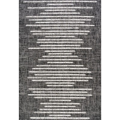 Zolak 4' x 6' Black and Ivory Synthetic Stripe Rug
