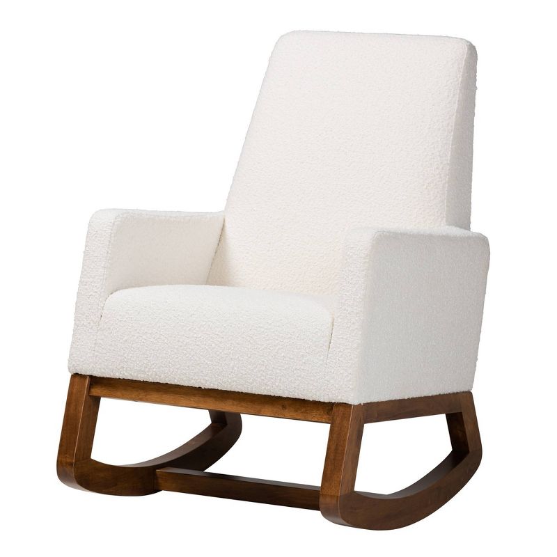 Yashiya Boucle Upholstered and Wood Rocking Chair Off White/Walnut Brown - Baxton Studio, 3 of 12