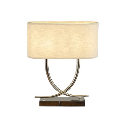 ALOADECOR 2-Light 24'' Modern Elegant Polished Nickel Minimalist Stainless Steel Table Lamp With Ivory Fabric Shade For Entryway Living Room Bedside