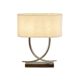 ALOADECOR 2-Light 24'' Modern Elegant Polished Nickel Minimalist Stainless Steel Table Lamp With Ivory Fabric Shade For Entryway Living Room Bedside - 1 of 4