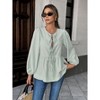 Coolmee Women's Tie Front Striped Shirt Long Sleeve Trendy Cute Babydoll Tops Peplum Puff Sleeve Blouse - 2 of 4