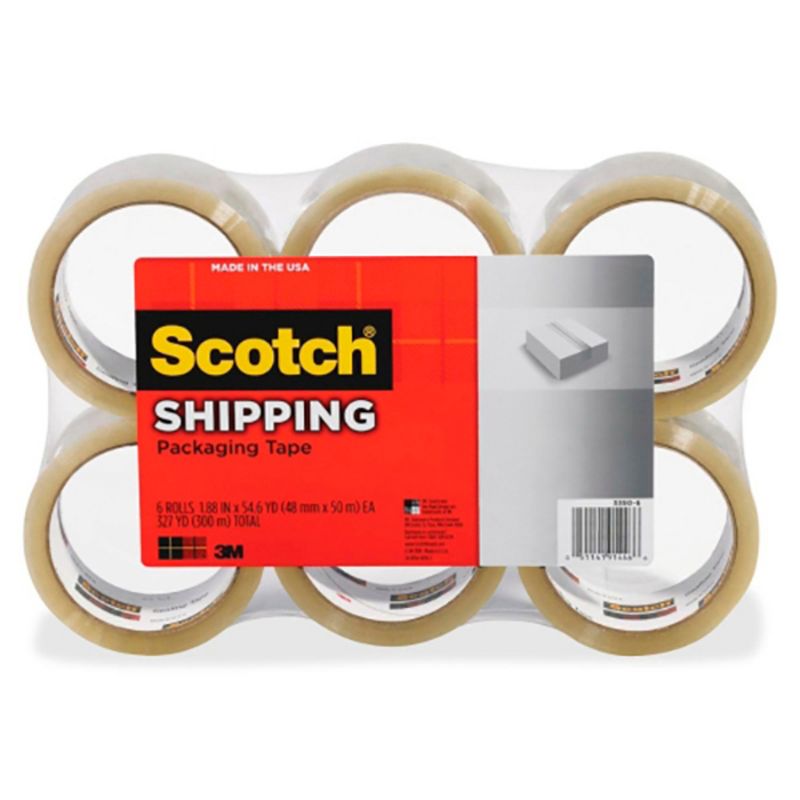 Scotch Shipping Packaging Tape, 1.88 Inches x 54.6 Yards, Clear, Pack of 6, 1 of 2
