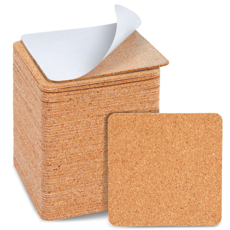 Juvale 50 Pack Square Self Adhesive Cork Backings Tiles Sheets for Coasters and DIY Crafts, 3.7 In, 1 of 9