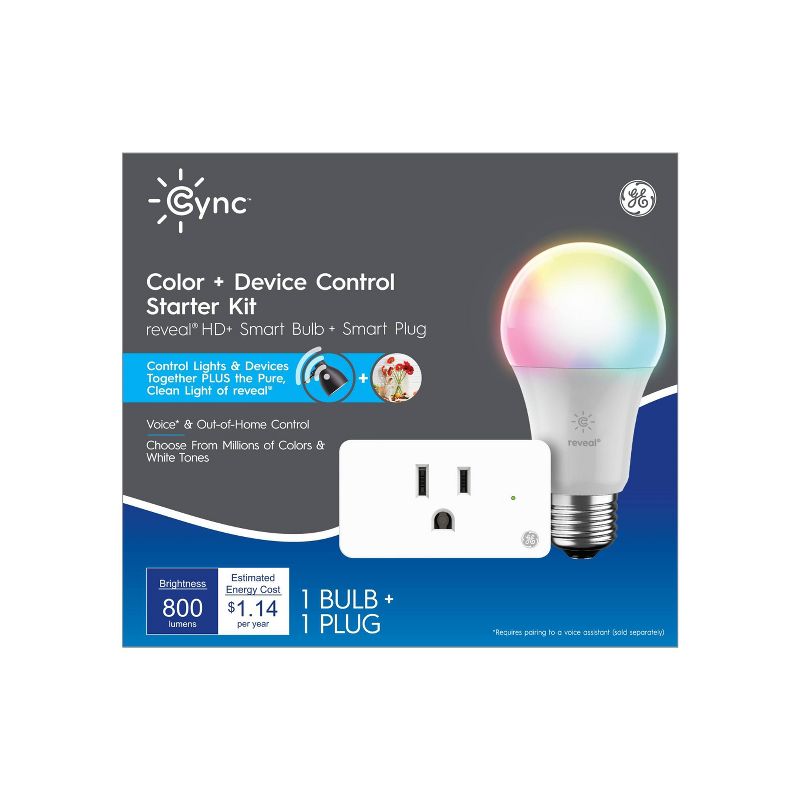GE CYNC Reveal Smart Full Color Light Bulb with Smart Indoor Plug Bundle, 1 of 8