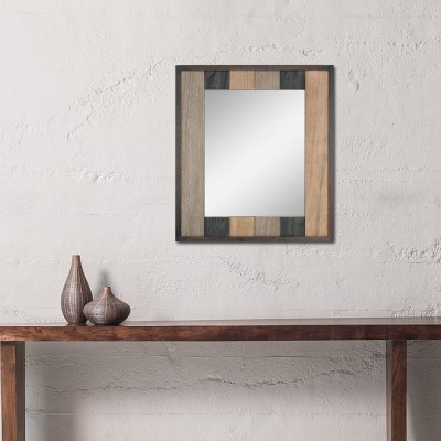 Rustic Rectangular Natural Wood Wall Mirror with Mounting Brackets