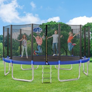 Whisen 16FT Round Trampoline for Kids, Safety Net, Basketball Hoop & Ladder, Easy Assembly Outdoor Play - Blue - 1 of 4