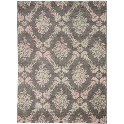 Tranquil TRA09 Grey/Pink Area Rug Vintage Floral Damask By Nourison