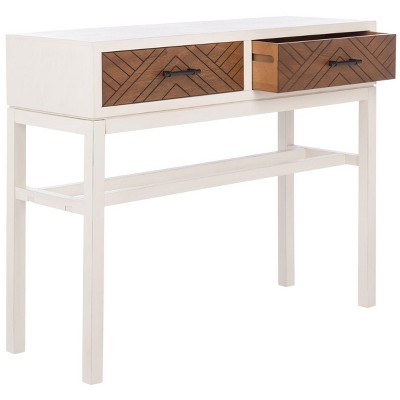 Ajana Distressed White & Honey Brown Chevron 2-Drawer Console Table