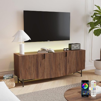 SAINTCY 58" Mid-Century Modern TV Stand for 50-65 Inch TVs with Led Light - Vintage Black Entertainment Center for Living Room & Bedroom