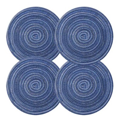 4 Pcs Woven Ramie Placemats Round Placemat Kitchen Accessories Home Decoration Table Mats Teapot Mats 7 inch, Blue