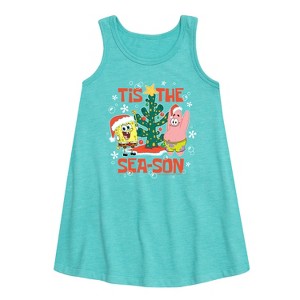 Girls' - SpongeBob SquarePants - Tis The Season Graphic Sleeveless Aline Dress - 1 of 4