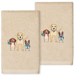 Linum Home Textiles DOGS - Embroidered Luxury 100% Turkish Cotton Hand Towels (Set of 2) - 1 of 3