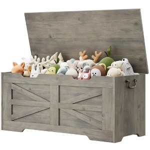 Storage Chest, 30 in /39.4 in/24.8 in/ Toy Chest with Lids, Wood Rattan Toy Box for Boys Girls with Safety Hinge - 1 of 4