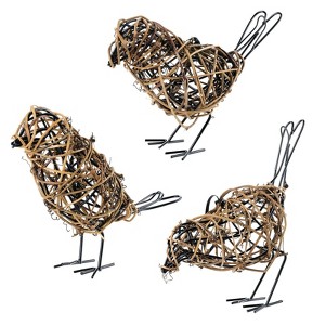 Aoibox Natural Farmhouse Decor Set of 3 - Handwoven Rattan Bird Statue Table Decor, Multi-Pose Shelf & Mantel Accents - 1 of 4