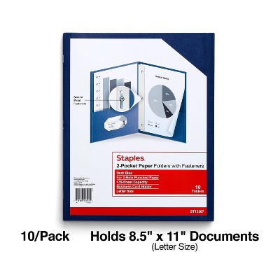 Staples 2-Pocket Folder with Fasteners Dark Blue 13387