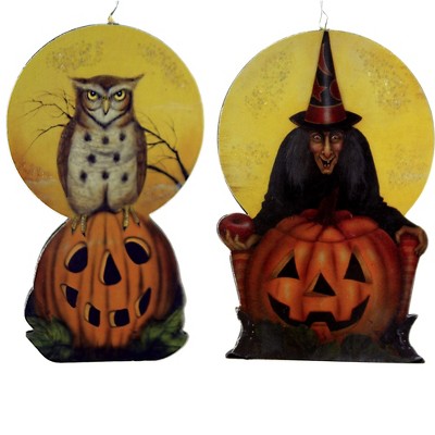 Holiday Ornament 4.5" Witch/Owl Dummy Board Halloween  -  Tree Ornaments