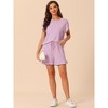 cheibear Women's Summer Soft Short Sleeves Tops with Ruffle Shorts Lounge Pajamas Sets - 2 of 4