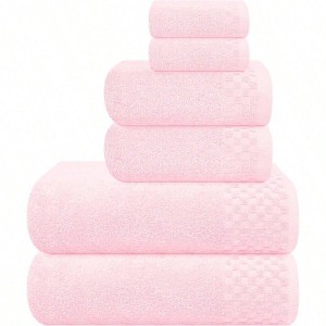 Cotton 6 Pack Towel Set - 2 Bath 28x55, 2 Hand 16x24, 2 Wash Towels 12x12 in Pink - 1 of 4