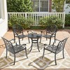 5-Piece Cast Aluminum Outdoor Dining Set: Round Table, Stackable Chairs & Brown Cushions - All-Weather Patio Furniture for Your Backyard - 2 of 4