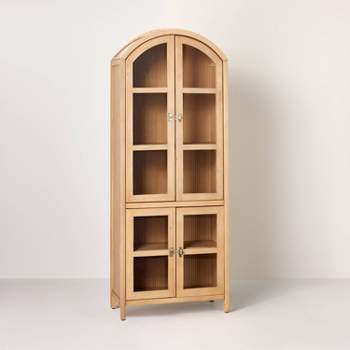 Grooved Wood with Glass 4-Door Arch Cabinet - Natural - Hearth & Hand™ with Magnolia