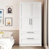 Wooden Armoire Wardrobe Closet with 2 Drawers, 70 "Tall Clothing Storage Cabinet with 2 Doors, Modern Bedroom Clothing Armoires with Hanging Rods - 3 of 4