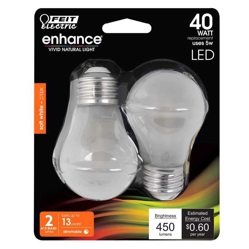 Feit Electric A15 E26 (Medium) LED Bulb Soft White 40 Watt Equivalence 2 pk, 1 of 2