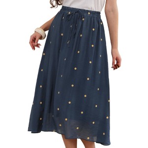 INSPIRE CHIC Women's Vintage Polka Dots Casual Pleated Elastic Waist Midi A-Line Skirts - 1 of 4