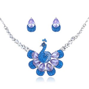 Anna-Kaci Women's Gold Tone Necklace and Earring Set with Peach Crystal Teardrop Accents, Adjustable Chain, Elegant and Sparkling Design - Peacock - 1 of 4